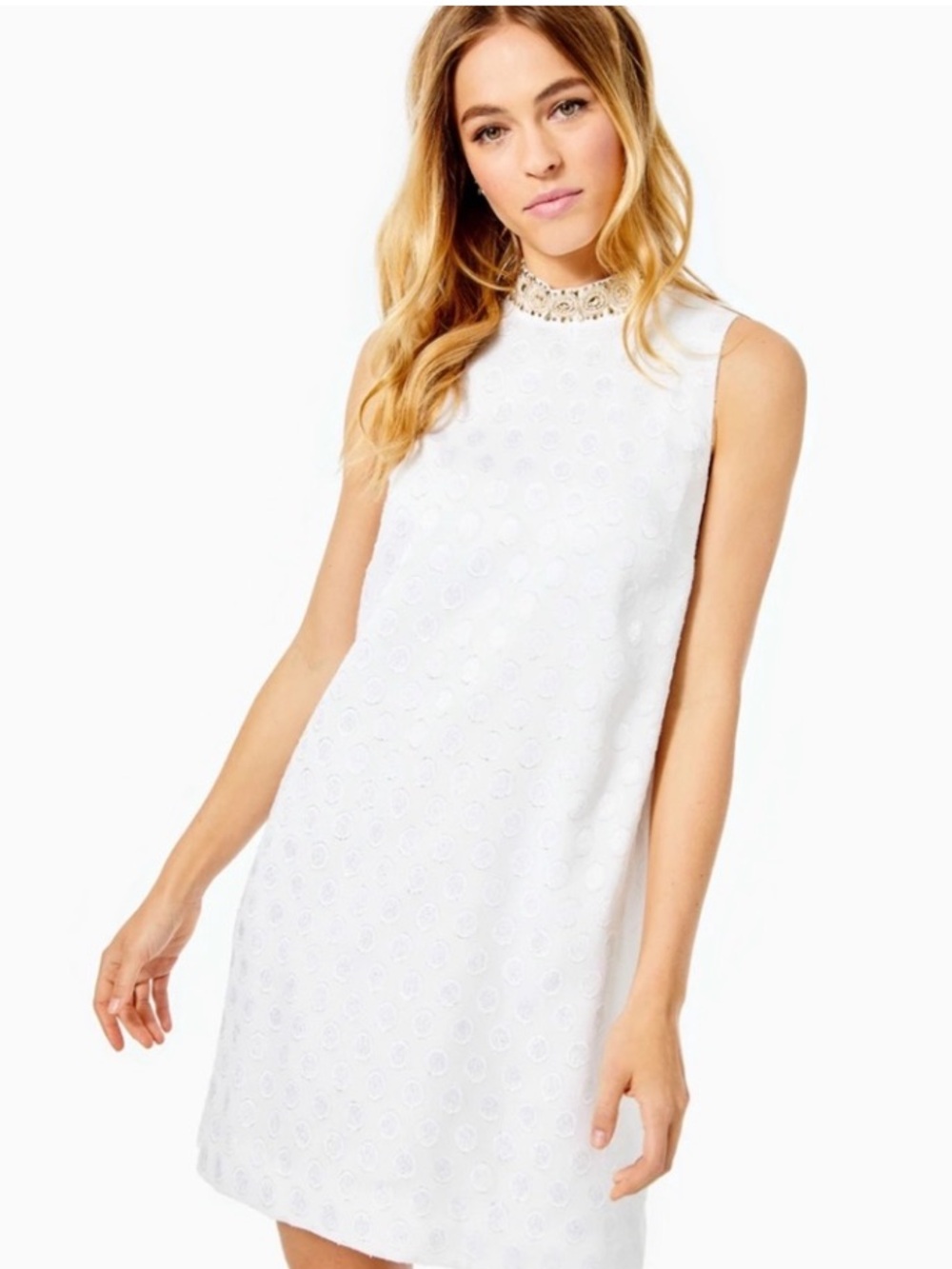 Lilly Pulitzer Brandi Shift White Sleeveless Beaded-Neck Dress in size 16